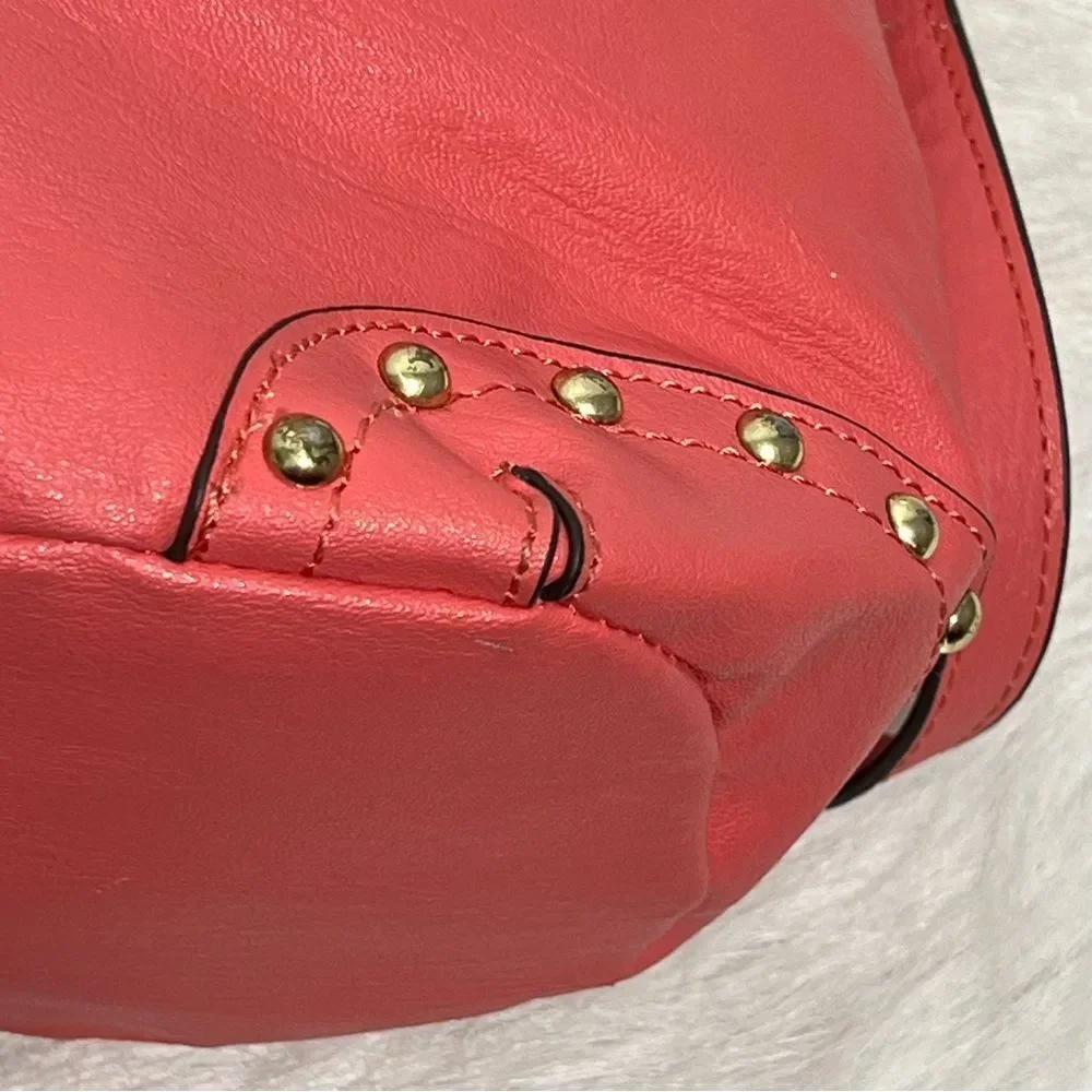 Nicole Miller Peach/Coral Goldtone Studded Hobo Bag‎